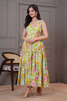 RD Fab Women Floral Print, Geometric Print, Printed Anarkali Kurta(Multicolor)