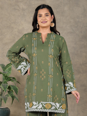 Aramya Women Printed Straight Kurta(Green)