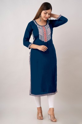 Sehrish Store Women Embroidered Straight Kurta(Blue)