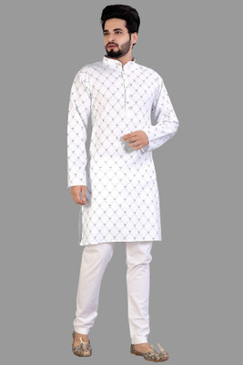 Lyolo Men Printed Straight Kurta(White, Green)