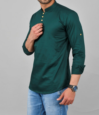 WearCulture Men Solid Straight Kurta(Dark Green)