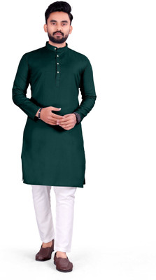 OmakarENT Men Printed Straight Kurta(Green)