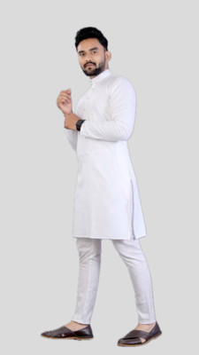 VINAARI Men Solid A-line Kurta(White)
