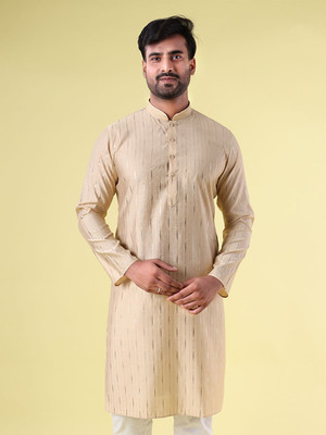 Aurik Men Striped Straight Kurta(Gold)