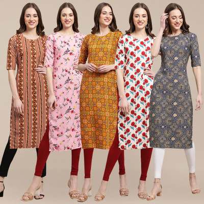 EthnicBasket Women Printed Straight Kurta(Multicolor)