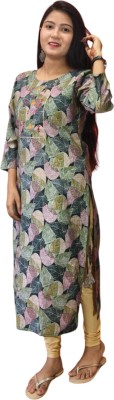 Ayukti Women Printed Straight Kurta(Green)