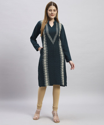 MORKEL Women Self Design Straight Kurta(Blue)