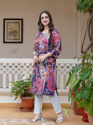 QUEENSFAB Women Printed Pakistani Kurta(Multicolor)