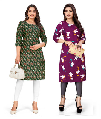 PAYAL POLYESTER Women Printed Straight Kurta(Multicolor)