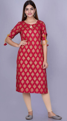 Bharti fashion Women Printed Straight Kurta(Maroon, Gold)