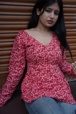 RAJAM Women Printed Straight Kurta(Red)