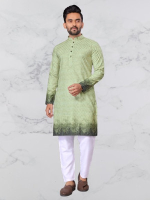 AARYA COLLECTION Men Printed Straight Kurta(Green)
