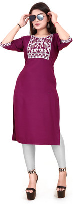 AKK Enterprise Women Embroidered A-line Kurta(Purple)