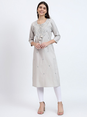 RAISHREE Women Embroidered Straight Kurta(Grey)