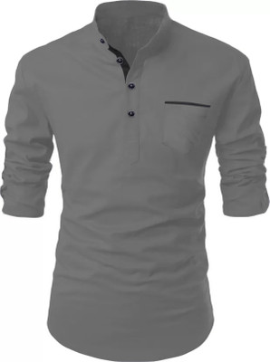 DEELMO Men Solid Straight Kurta(Grey)