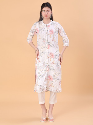 V-MART Women Printed A-line Kurta(Pink)