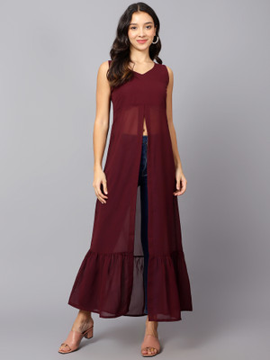 VESICLE Women Solid Frontslit Kurta(Brown)