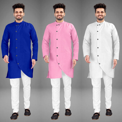 DIAMOND CLUSTER Men Self Design Trail Cut Kurta(Multicolor)