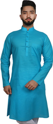SG LEMAN Men Solid Straight Kurta(Light Blue)
