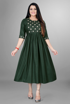RANGRAIL Women Embroidered Anarkali Kurta(Green)