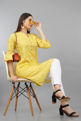 Avaasa by Shruthi Women Printed Straight Kurta(Yellow)