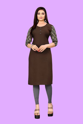 Coft Women Solid Straight Kurta(Brown)