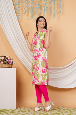 Lee Ropa Women Printed Straight Kurta(Pink)
