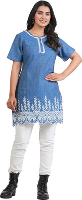 Hi Fashion Women Embroidered A-line Kurta(Blue)