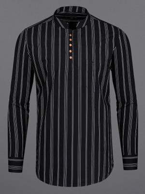 french crown Men Striped Straight Kurta(Black)