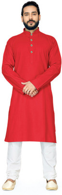 Swegzin Men Solid A-line Kurta(Red)