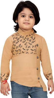 FASHION GRAB Boys Printed Casual Beige Shirt