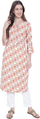 Aksha Women Printed Straight Kurta(Brown, White, Light Green)