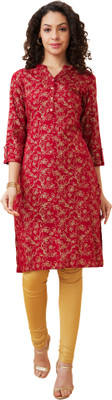 Globus Women Printed Straight Kurta(Red)