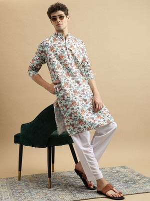 MOKOSH Men Printed Straight Kurta(Green)
