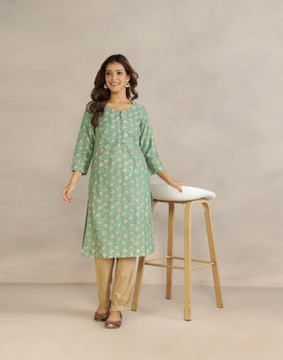 Fabindia Women Printed A-line Kurta(Green)
