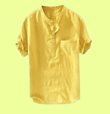 ZAKOD Men Solid Straight Kurta(Yellow)