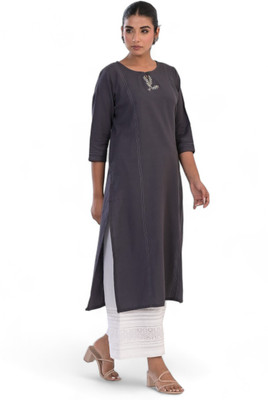 Aravalii ecommerce Women Solid A-line Kurta(Grey)