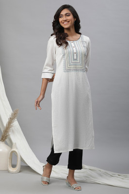 Aurelia Women Solid Straight Kurta(White)
