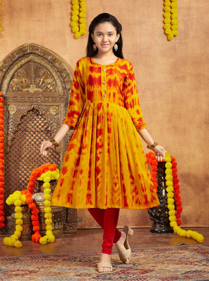 SANGARIA Girls Dyed/Ombre A-line Kurta(Yellow)