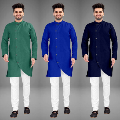 DIAMOND CLUSTER Men Solid Trail Cut Kurta(Multicolor)