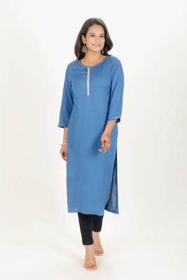 RAISHREE Women Self Design Straight Kurta(Light Blue)