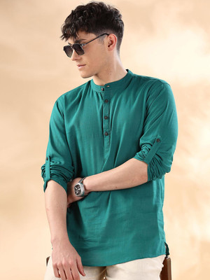 ANOUK Men Solid Straight Kurta(Green)