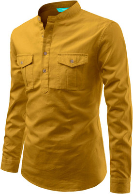 VIMASUTI Men Solid A-line Kurta(Yellow)
