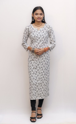 QUIQ Women Printed A-line Kurta(White, Grey)