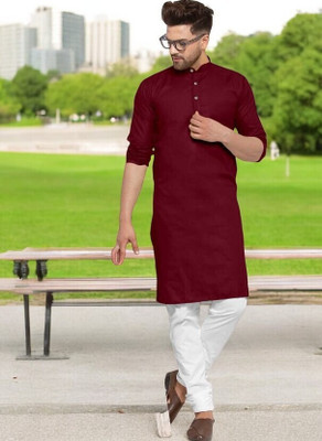 Rashmicreation Men Solid Straight Kurta(Maroon)