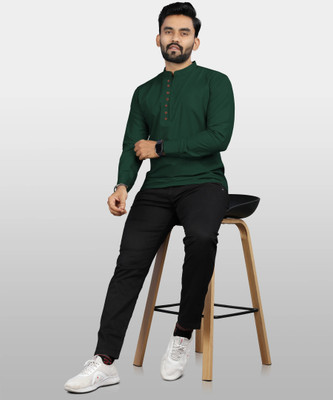 RAFSON Men Solid Straight Kurta(Dark Green)
