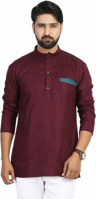 KiEZ FASHION Men Self Design Straight Kurta(Maroon)