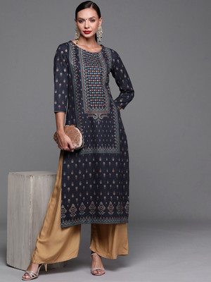 ANOUK Women Geometric Print Anarkali Kurta(Dark Blue)