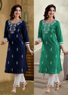 SISTO Women Embroidered Straight Kurta(Multicolor)