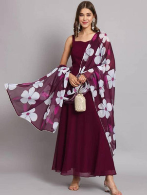 S R CREATION Anarkali Gown(Purple)